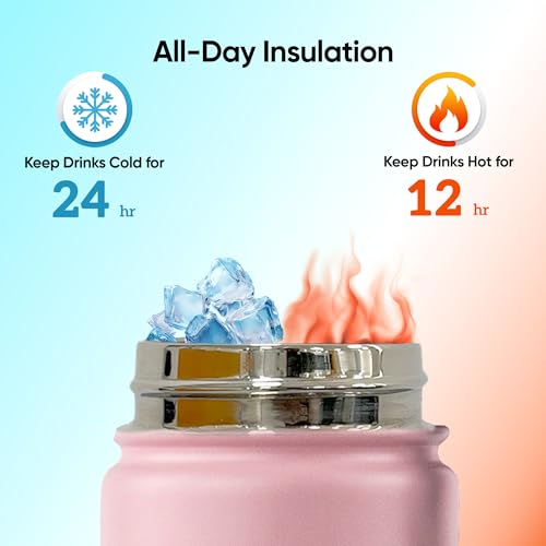 SOLARA Insulated Water Bottle 650ml, Hot Water Bottle, Thermosteel Water Bottles for Travel, Home, Office, School, Gym, Adults, Water Bottle Hot and Cold, Sipper Bottle, Angle Pink - Image 3
