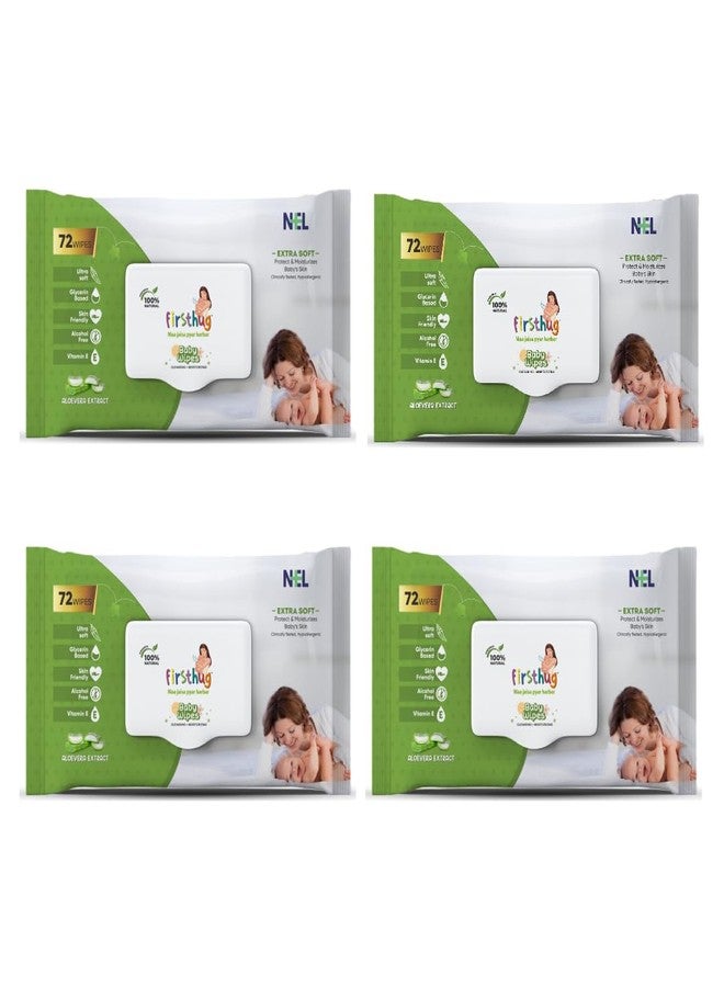 Firsthug Gentle Soft Cleansing Baby Wipes Aloevera & Vitamin E skin friendly 72 Pcs/Pack (Pack of 4) - Image 1
