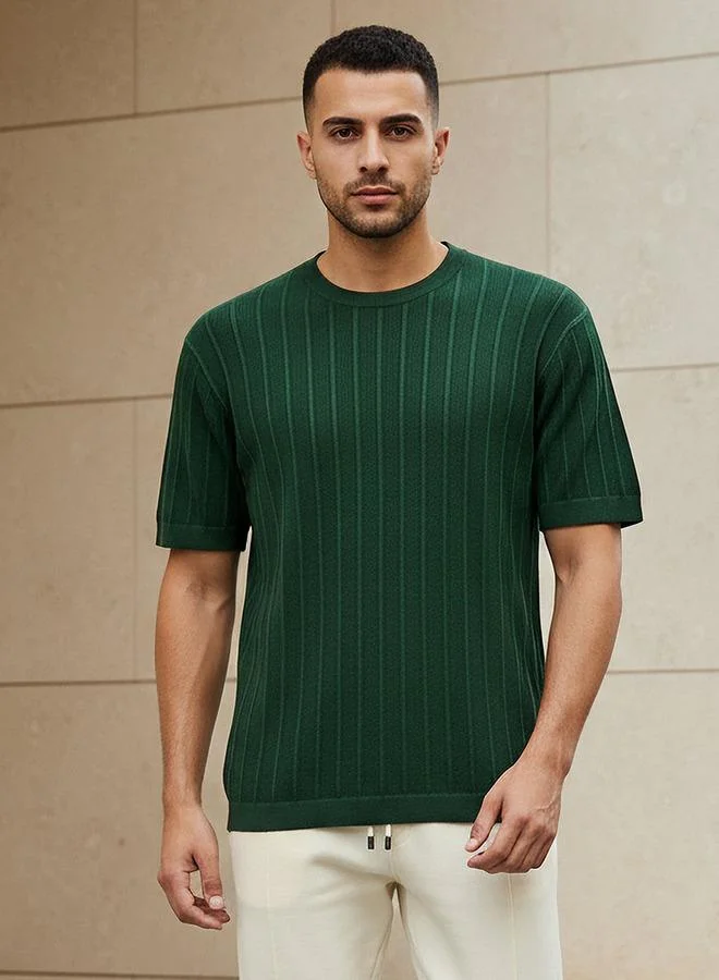 Splash FAV Men Regular Fit Crew Neck Short Sleeve Knit Textured T shirt