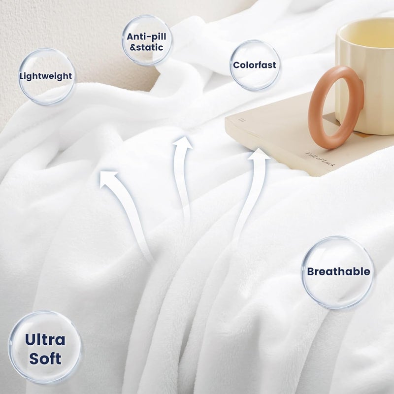 David's Home Soft Fleece Blanket King Size (230cm x 275cm), 300GSM Warm Comfy for Fall Winter, Cozy Plush Lightweight Fuzzy Blanket for Bed, Couch, Sofa, White - Image 2