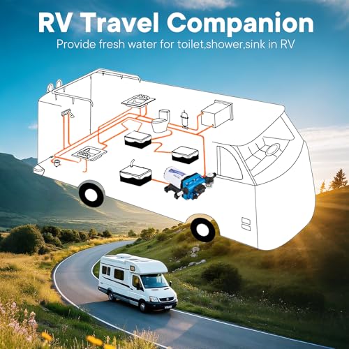 Heuyrao Rv Water Pump 12V DC Quiet 5.5GPM 70PSI,4 Chamber Self Priming Diaphragm Fresh Water Pressure Pump with Pressure Switch Strainer for RV Marine,Camper,Boat,Garden,Travel Trailer - Image 5