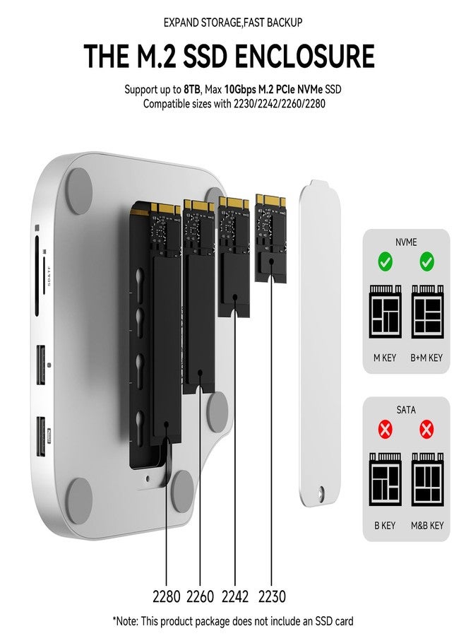 minisopuru قاعدة توصيل Minisopuru iExpandMate لجهاز Mac Mini مع منفذ HDMI بدقة 4K@60، ووحدة تخزين SSD من نوع M.2 NVMe بسعة 4 تيرابايت، وحامل لجهاز M4/M4 Pro 2024 (فتحة بطاقة TF/SD، و3 منافذ USB-A 2.0، ومنفذ صوت) | فضي - Image 3