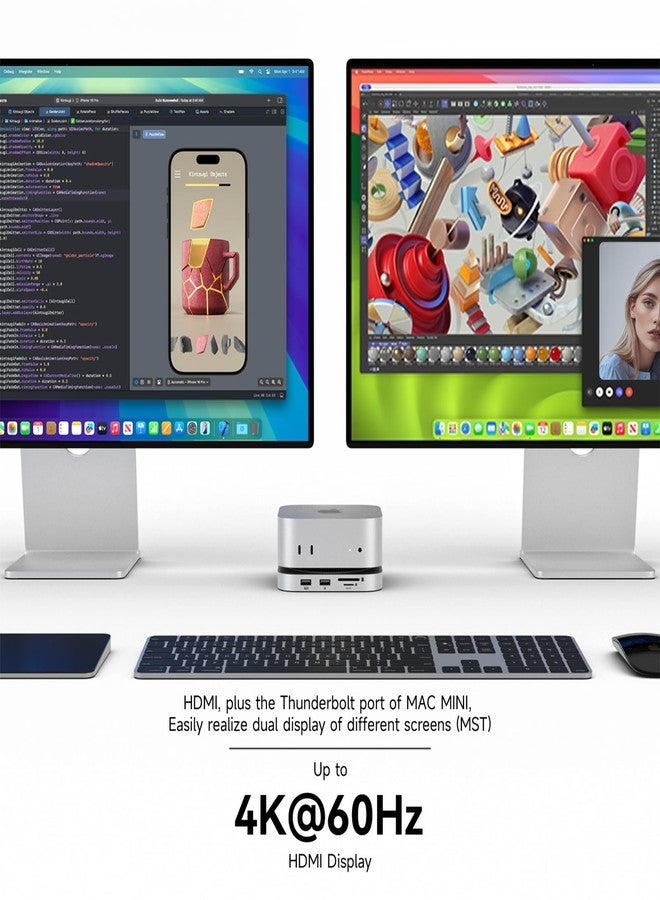 minisopuru قاعدة توصيل Minisopuru iExpandMate لجهاز Mac Mini مع منفذ HDMI بدقة 4K@60، ووحدة تخزين SSD من نوع M.2 NVMe بسعة 4 تيرابايت، وحامل لجهاز M4/M4 Pro 2024 (فتحة بطاقة TF/SD، و3 منافذ USB-A 2.0، ومنفذ صوت) | فضي - Image 4