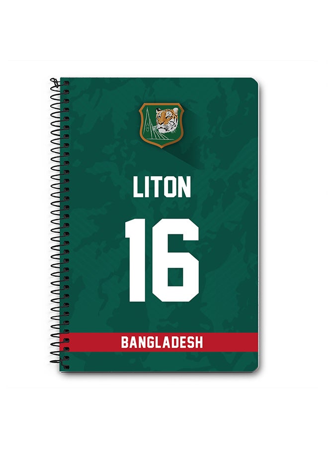 Stylizedd - Designer A5 Spiral Notebook Memo Notepad Journal Player - Liton Das, Jersey Number -16 (With Logo) - Image 1