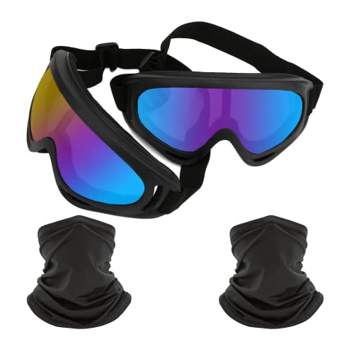 LJDJ Motorcycle Goggles2 Pack Dirt Bike ATV Motocross AntiUV Adjustable Riding Offroad Protective with 2 Pack Neck Breathable Bandana Mask for Men Women Kids Youth Adult - Image 1