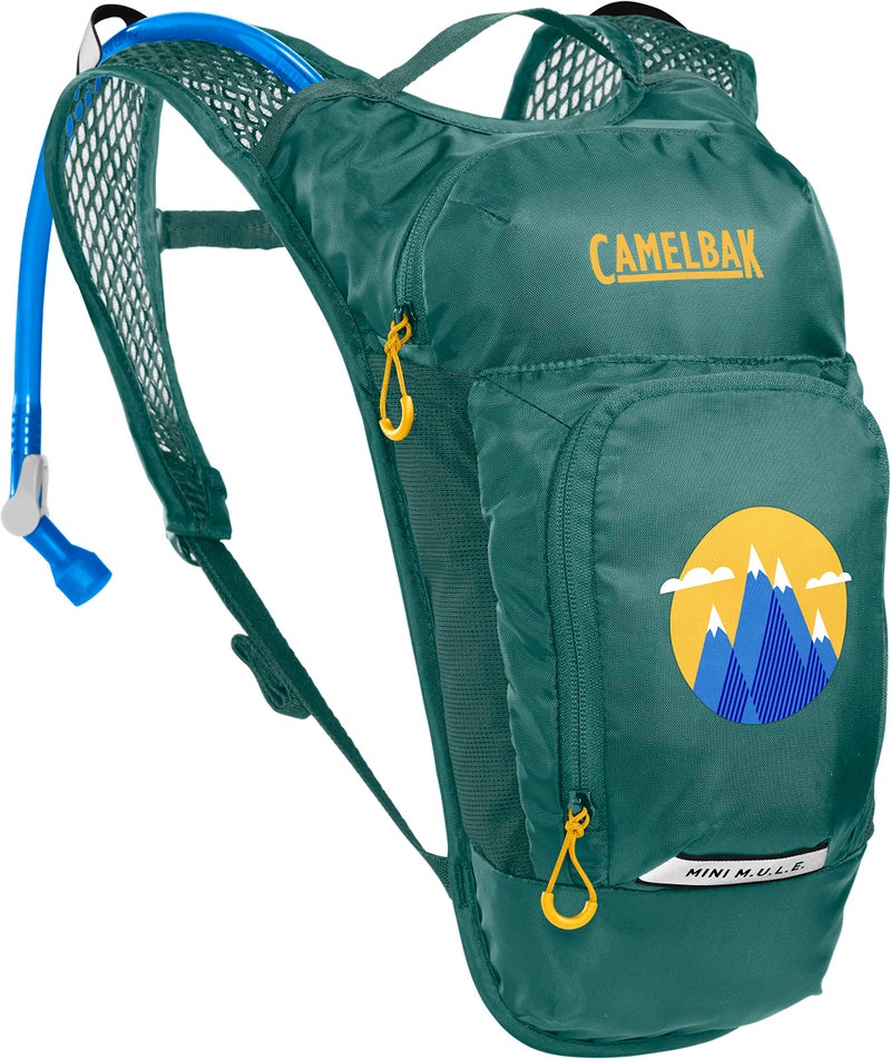 CamelBak Mini M.U.L.E. Kids Hydration Backpack for Hiking and Biking - 50oz, Green/ Mountains - Image 1