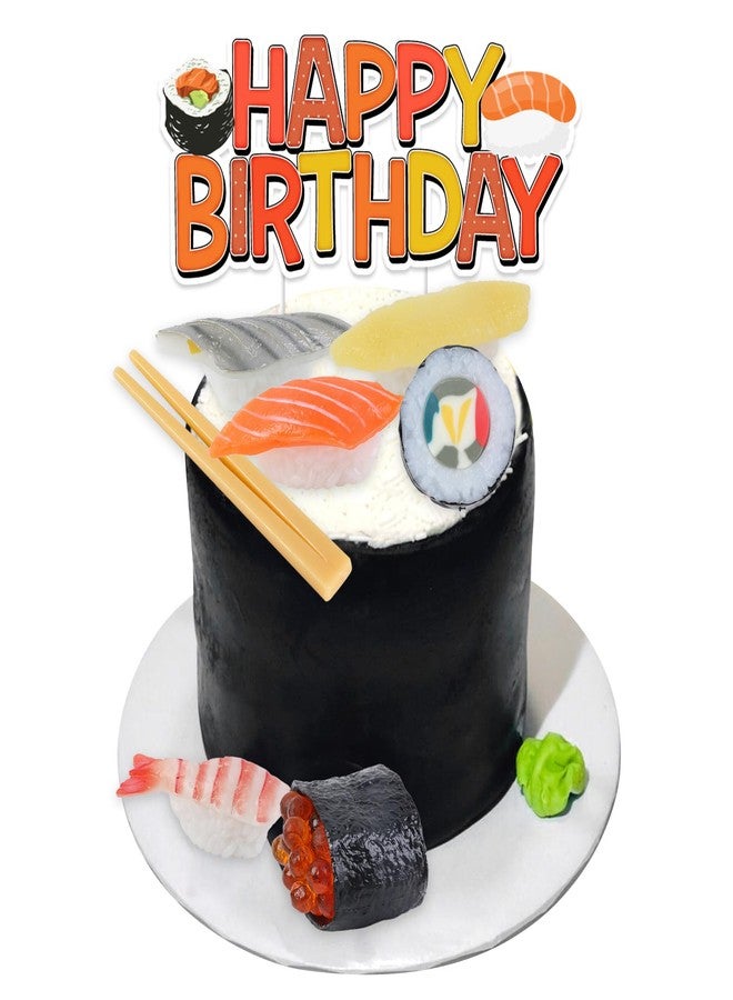 CORNER LACE Sushi Theme Cake Decorations - Sushi Chopsticks Cake Figurines Cupcake Toppers Dessert Picks, Sushi Food Theme Birthday Party Celebration Photo Props - Image 1