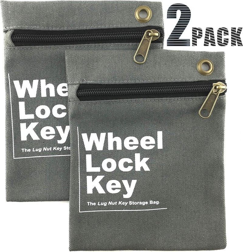 SRRB Wheel Lock Key Storage Bag - 2 Pack, Gray Pouch for Wheel Locks and Lug Nuts - Image 1