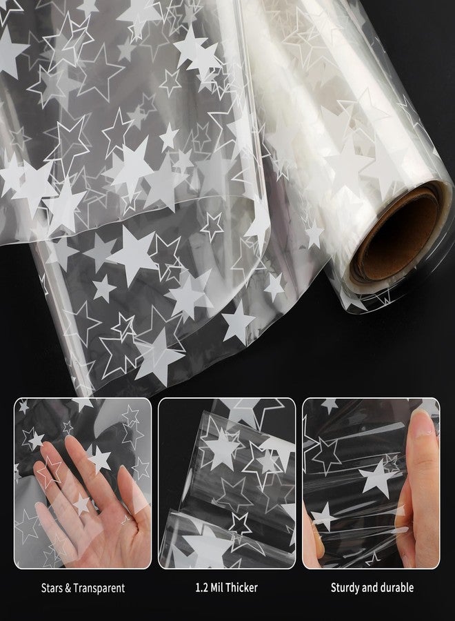 Motroce Clear Cellophane Wrap Roll, 65.6 Ft x 33 In White Star Florist Paper Wrapper, Transparent 3Mil Thicker Cellophane Roll, Gift Baskets Wrap Cellophane Film for Gifts, Flowers, Christmas Wrapping - Image 3
