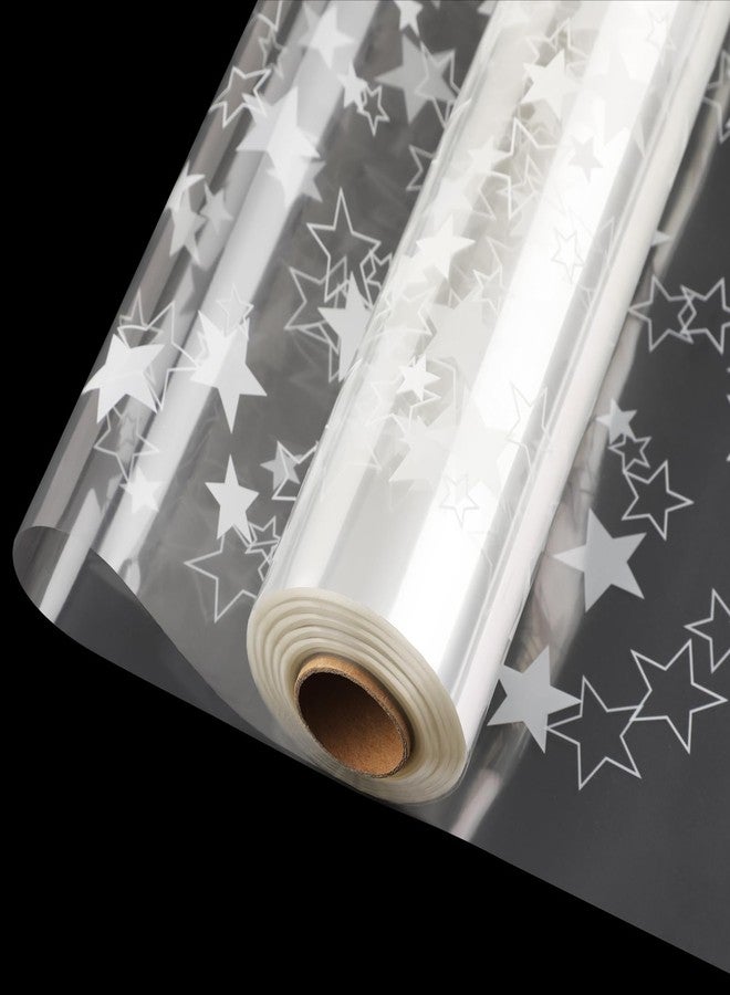 Motroce Clear Cellophane Wrap Roll, 65.6 Ft x 33 In White Star Florist Paper Wrapper, Transparent 3Mil Thicker Cellophane Roll, Gift Baskets Wrap Cellophane Film for Gifts, Flowers, Christmas Wrapping - Image 1