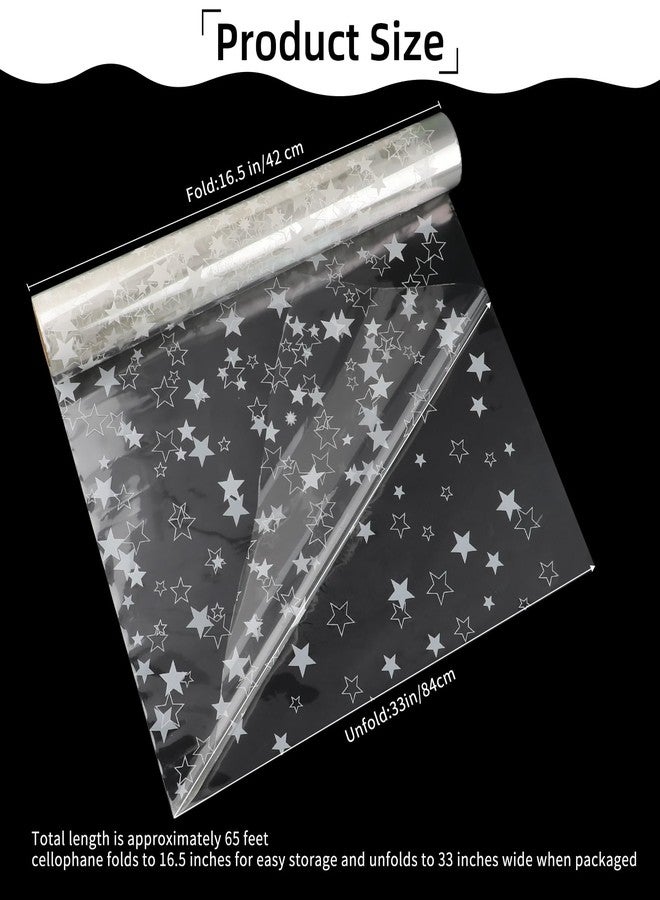 Motroce Clear Cellophane Wrap Roll, 65.6 Ft x 33 In White Star Florist Paper Wrapper, Transparent 3Mil Thicker Cellophane Roll, Gift Baskets Wrap Cellophane Film for Gifts, Flowers, Christmas Wrapping - Image 2