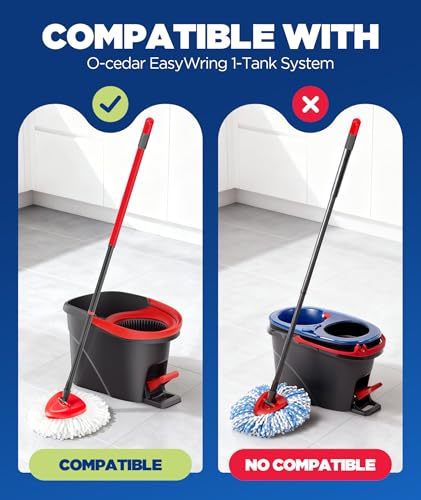 FMINGYU 4-in-1 Mop Heads Replacements for O Cedar EasyWring 1 Tank System, Includes 1 Base | 1 Scrub Brush Head | 2 Spin Mop Heads, Full Set Mop Replace Heads for Cleaning Home, Bathroom & Kitchen - Image 2