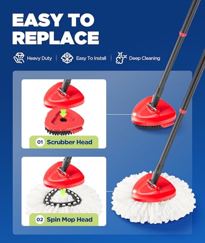FMINGYU 4-in-1 Mop Heads Replacements for O Cedar EasyWring 1 Tank System, Includes 1 Base | 1 Scrub Brush Head | 2 Spin Mop Heads, Full Set Mop Replace Heads for Cleaning Home, Bathroom & Kitchen - Image 3