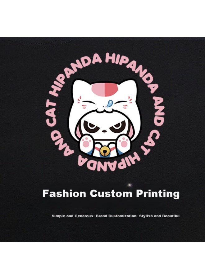 Hipanda o Panda Short-sleeve T-shirt For Women, Summer Regular Shoulder Inner Wear, Pure Cotton Loose Printed Undershirt Top, Black, Size M - Image 2