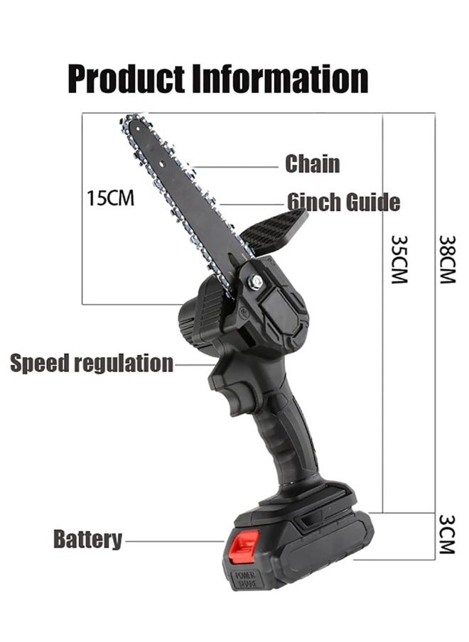 Mini Chainsaw Electric Handheld Chainsaw 6 Inch Cordless Chain Saw Battery Powered Pruning Shears Chainsaw with 2 21V Rechargeable Battery 2 Chains for Wood Cutting Branch Tree Trimming Gardening