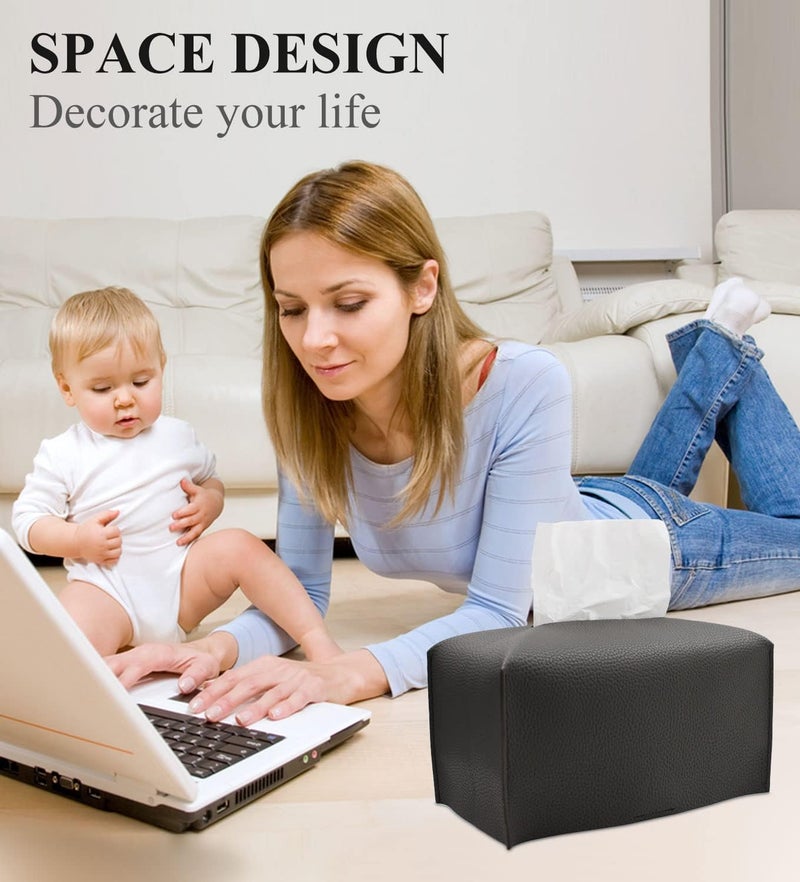 Livelab Tissue Box Cover, Rectangular Modern Decorative PU Leather Tissue Box Case Organizer Holder for Vanity Countertop, Night Stands, Livingroom, Office Desk & Car 9.5X5X5'' | Dark Gray - Image 5