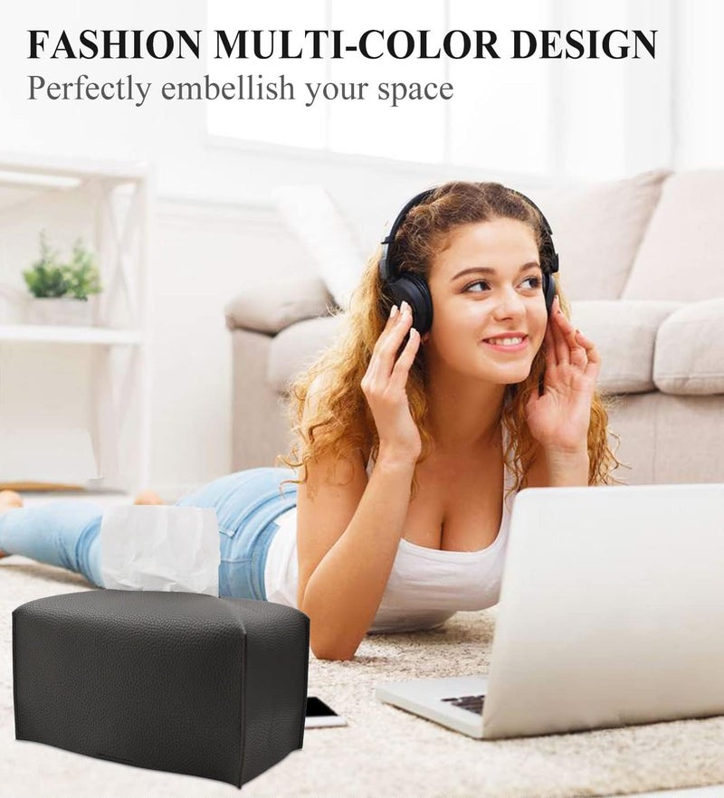 Livelab Tissue Box Cover, Rectangular Modern Decorative PU Leather Tissue Box Case Organizer Holder for Vanity Countertop, Night Stands, Livingroom, Office Desk & Car 9.5X5X5'' | Dark Gray - Image 3