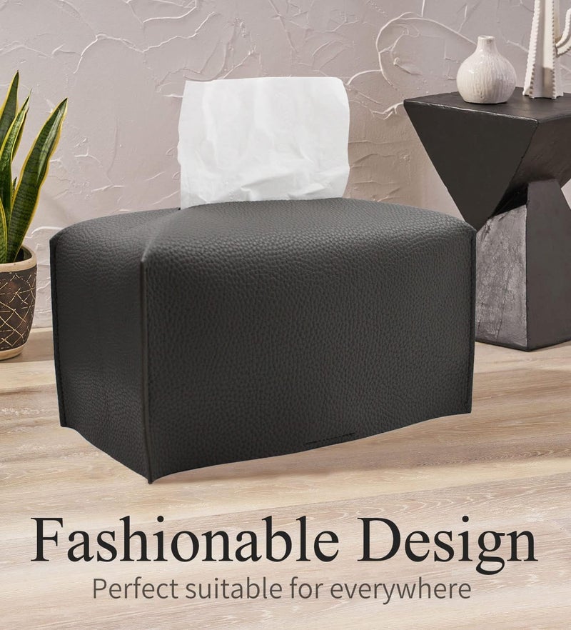 Livelab Tissue Box Cover, Rectangular Modern Decorative PU Leather Tissue Box Case Organizer Holder for Vanity Countertop, Night Stands, Livingroom, Office Desk & Car 9.5X5X5'' | Dark Gray - Image 4