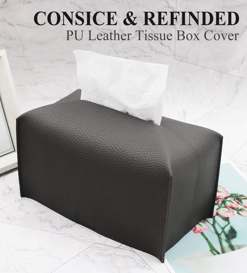 Livelab Tissue Box Cover, Rectangular Modern Decorative PU Leather Tissue Box Case Organizer Holder for Vanity Countertop, Night Stands, Livingroom, Office Desk & Car 9.5X5X5'' | Dark Gray - Image 2