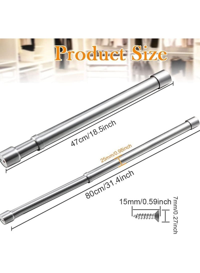 Stainless Steel Extendable Adjustable Wardrobe Hanging Rod, Heavy Duty Round Extensible Closet Bar with End Sockets (47-80cm） - Image 2