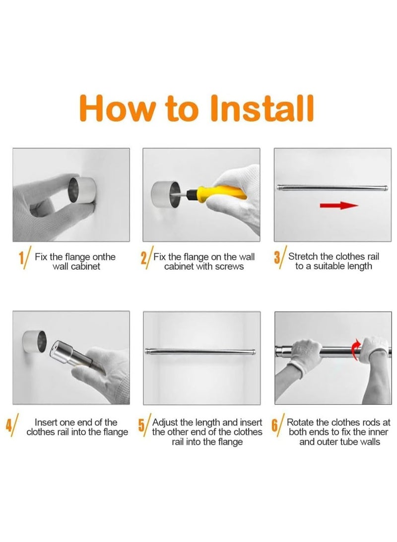 Stainless Steel Extendable Adjustable Wardrobe Hanging Rod, Heavy Duty Round Extensible Closet Bar with End Sockets (47-80cm） - Image 5