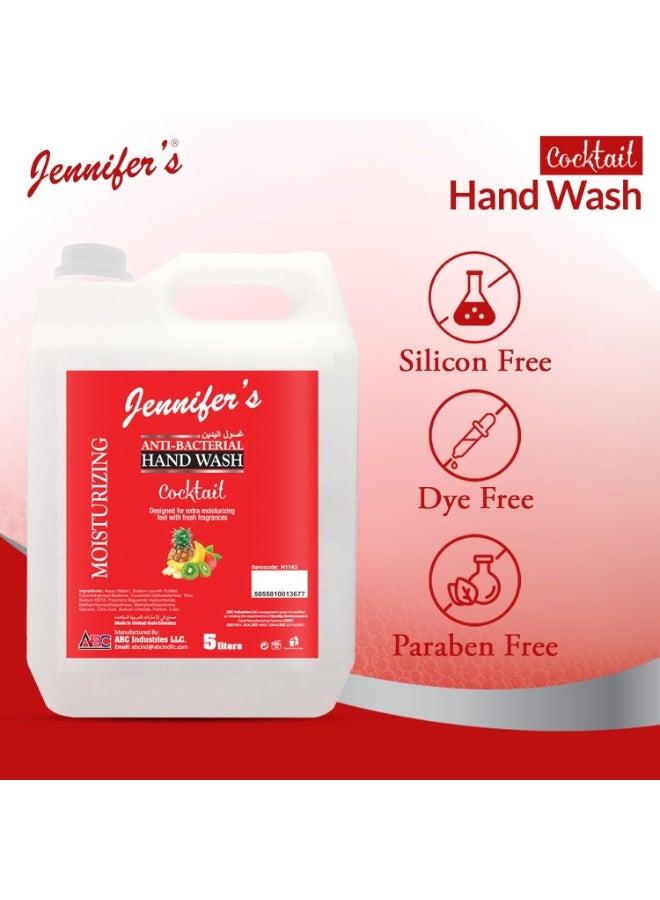 Jennifer's Hand Wash Cocktail 5 Liters -Extra Moisturizing, Cleanses & Protects,Kills 99.9% Germs, Hydrating Formula, Refreshing Scent - Image 2