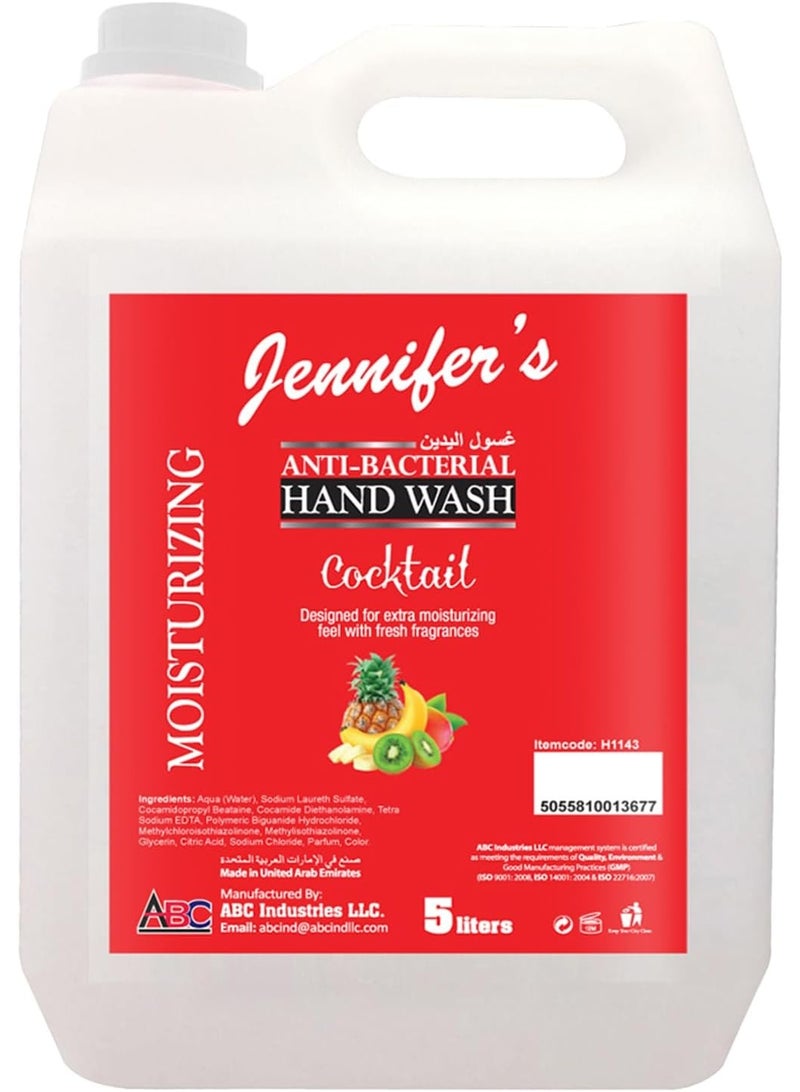 Jennifer's Hand Wash Cocktail 5 Liters -Extra Moisturizing, Cleanses & Protects,Kills 99.9% Germs, Hydrating Formula, Refreshing Scent - Image 1