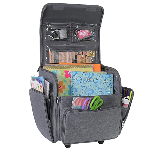 Everything Mary Deluxe Collapsible Rolling Craft Bag – Heather Gray Scrapbook Tote with Wheels – Portable Storage for Cricut, Art & Sewing – Lightweight, Stylish Travel Organizer - Image 1