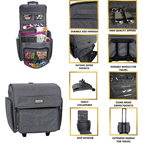 Everything Mary Deluxe Collapsible Rolling Craft Bag – Heather Gray Scrapbook Tote with Wheels – Portable Storage for Cricut, Art & Sewing – Lightweight, Stylish Travel Organizer - Image 4