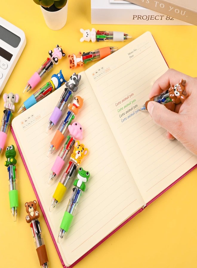 LiYiQ 100 Pcs Animals Multicolor Pen in One Cartoon Cute Fun 4-in-1 Cute Pens Bulk Kawaii Bear Cow Cat Elephant Tiger Lion Rabbit Monkey and Frog Shapes Cool Ballpoint Pens for Fun Gifts - Image 4