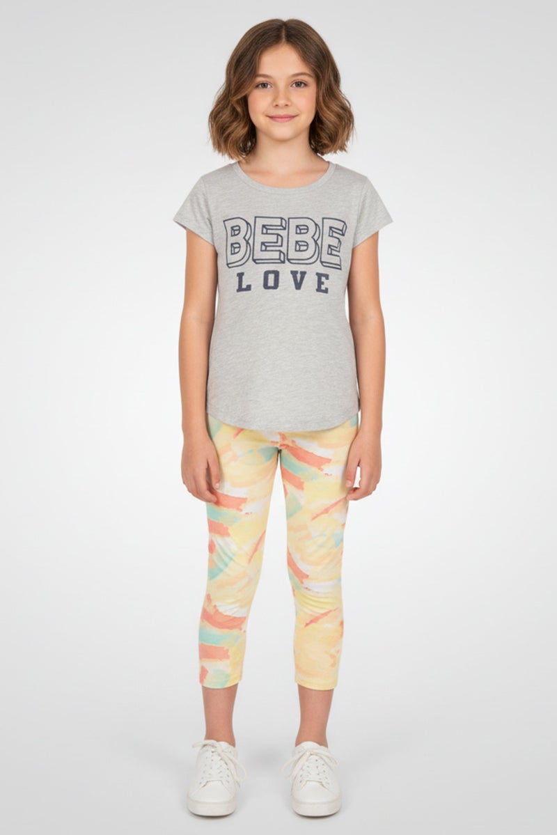 bebe Kids Girl 3 Pcs Brand Logo T-shirt, Jacket And Pants Set, Multicolor - Image 1