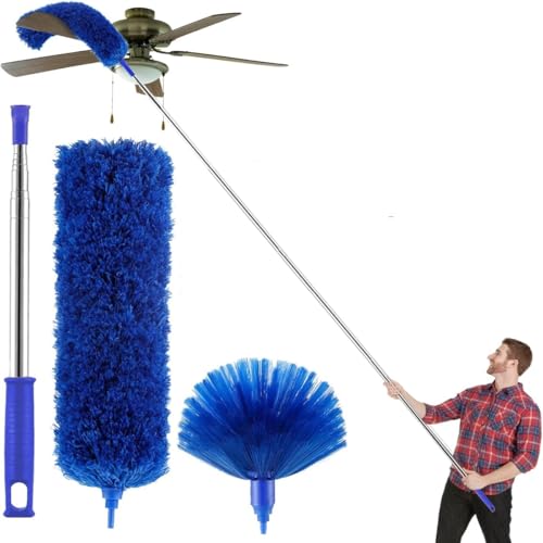 Hallstatt 2 in 1 Long Handle Microfiber Ceiling Duster with Cobweb Duster for Dust Cleaning, extendable Pole 30-100 Inch with Anti Scratch Bendable Head for Cleaning High Stick high Ceiling Fan - Image 1