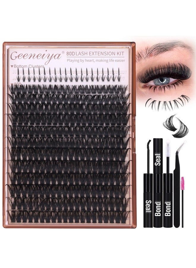 Geeneiya Cluster Eyelash Extensions Kit Bottom Lash Clusters 10-20mm DIY Lash Extension Kit Wispy Volume Individual Eyelashes with Waterproof Lash Bond and Seal Applicator for Beginners - Image 1