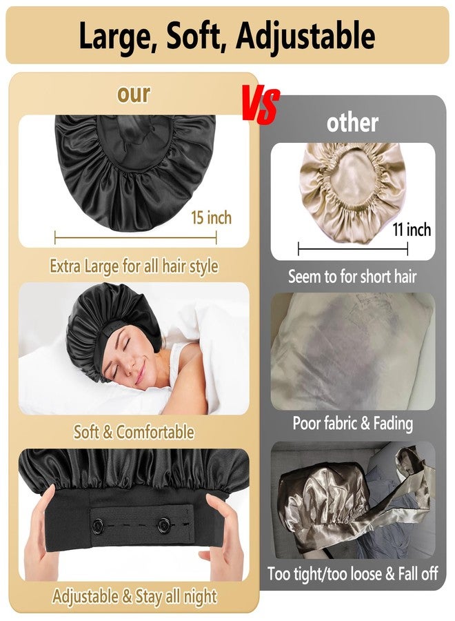 WINSTECK Silk Bonnet for Sleeping, Satin Hair Bonnets, Extra Large & Adjustable Hem & Double Layer Silk Hair Wrap for Women, Comfortable Wide Soft Band, Stay on All Night - Image 5