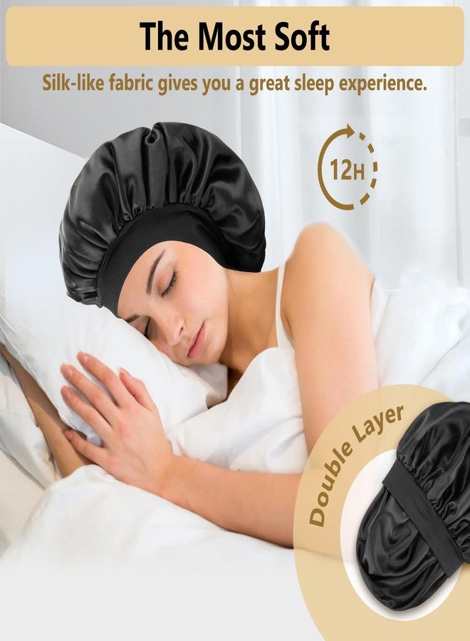 WINSTECK Silk Bonnet for Sleeping, Satin Hair Bonnets, Extra Large & Adjustable Hem & Double Layer Silk Hair Wrap for Women, Comfortable Wide Soft Band, Stay on All Night - Image 3