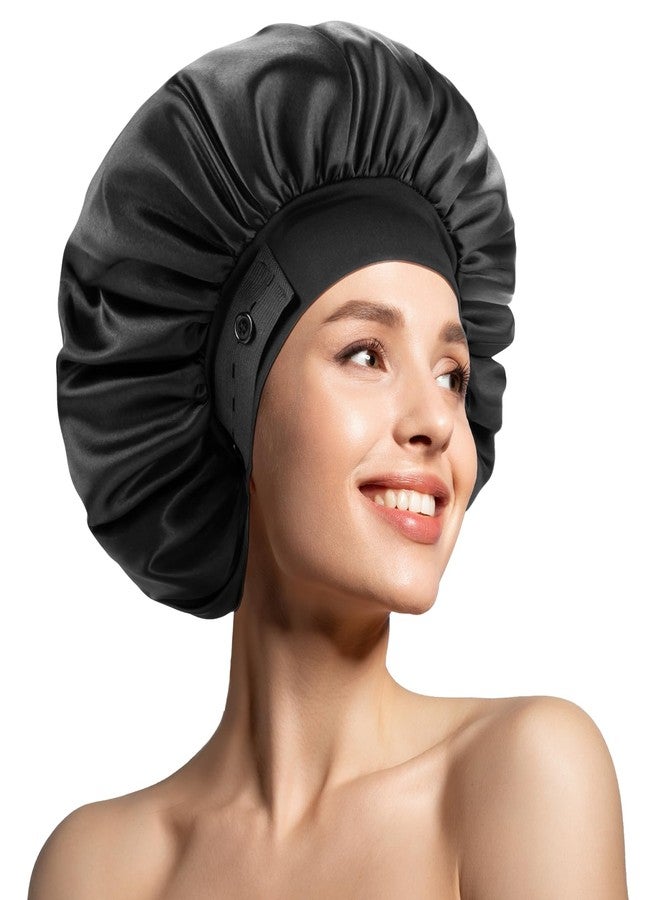 WINSTECK Silk Bonnet for Sleeping, Satin Hair Bonnets, Extra Large & Adjustable Hem & Double Layer Silk Hair Wrap for Women, Comfortable Wide Soft Band, Stay on All Night - Image 1
