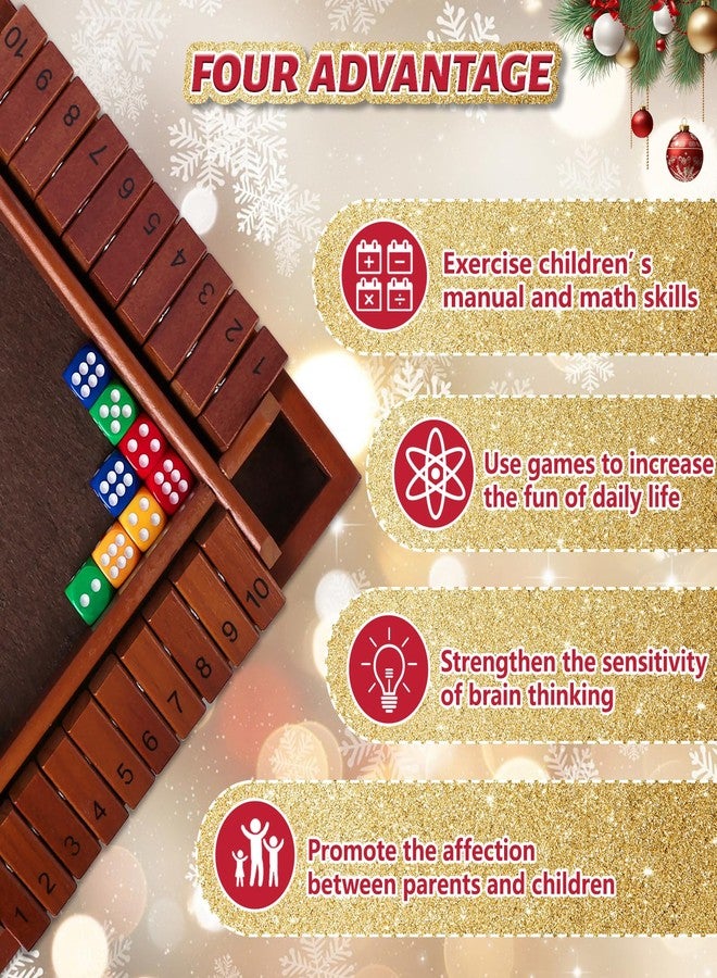 Nicecho Shut The Box Dice Game,2-4 Player Family Wooden Board Table Math Games for Adults and Kids, 8 Dices Classics Games for Classroom,Home,Party or Pub - Brown - Image 4