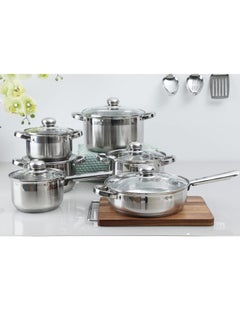 Wilson Wilson Stainless Steel 12-Piece Cookware Set - Casserole, Saucepan, Fry Pan | Heavy Duty With Stainless Steel Handle | Gas, Stove-tops Compatible For Family Meals  - Image 3