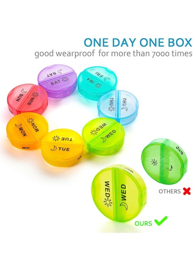 نيبمينينت منظم حبوب أسبوعي مرتين في اليوم، علبة حبوب دائرية محمولة للسفر لـ 7 أيام بأقسام واسعة، حقيبة من جلد PU، علبة حبوب محمولة للسفر للفيتامينات، الأدوية، زيوت السمك، والمكملات الغذائية - Image 4