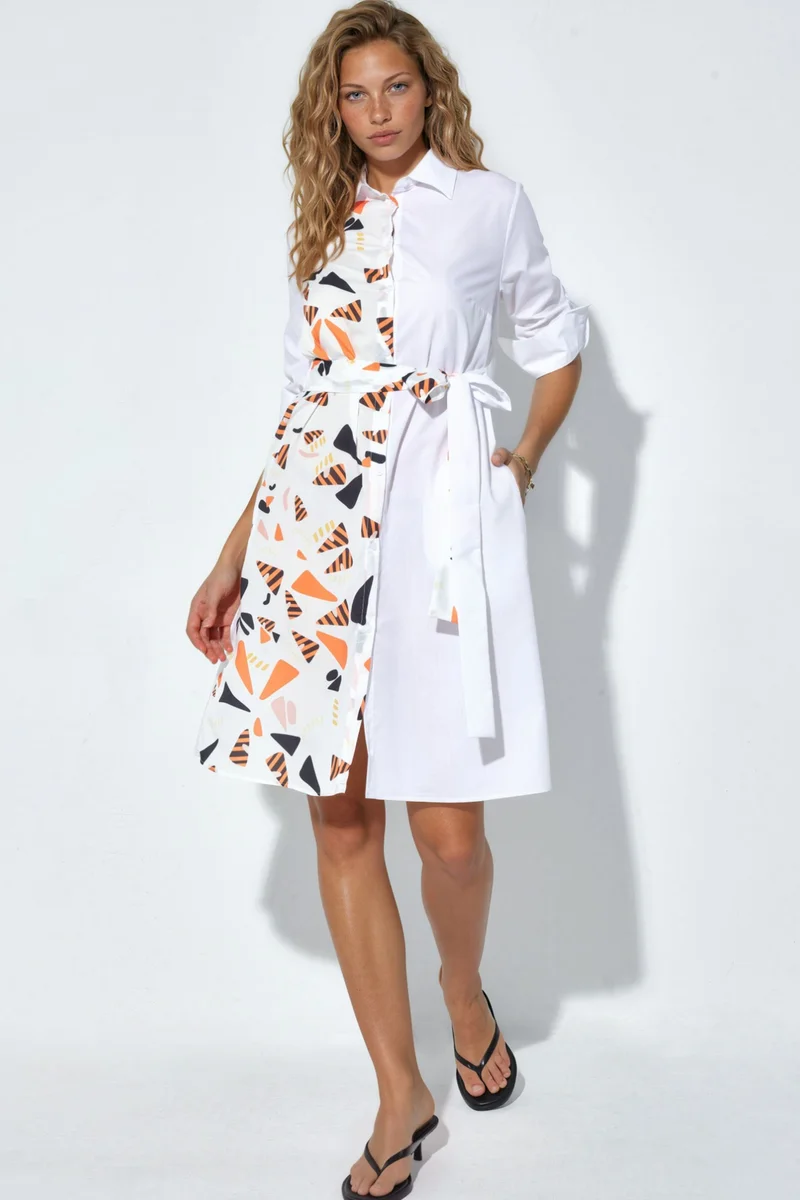 Jennyfer Printed Mini Shirt Dress With Tie Detail
