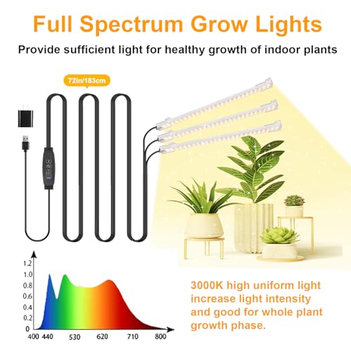 RWNTAO LED Grow Light Strips, Grow Lights for Indoor Plants Full Spectrum 3000K, Plant Light Bar with 3/9/12H Timer, 10 Dimmable Levels for Seedling Succulent,Best Match for Plant Shelf(3 Head×2 Pack) - Image 2