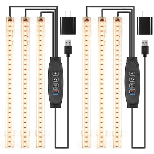RWNTAO LED Grow Light Strips, Grow Lights for Indoor Plants Full Spectrum 3000K, Plant Light Bar with 3/9/12H Timer, 10 Dimmable Levels for Seedling Succulent,Best Match for Plant Shelf(3 Head×2 Pack) - Image 1
