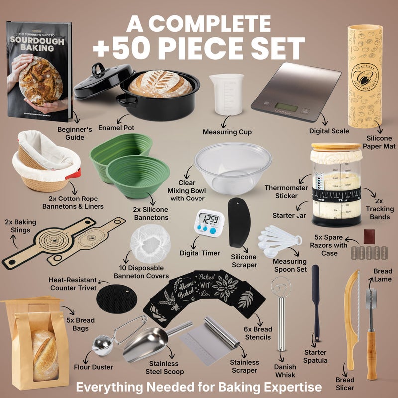 CraftZee Super Deluxe All-Inclusive ð—£ð—¥ð—˜ð— ð—œð—¨ð—  Sourdough Starter Kit with Pot - Sourdough Bread Baking Supplies, Scale, Oval & Round Baking Slings, 4 proofing Baskets, Bowl, Timer, Beginner Guide & Recipes - Image 2