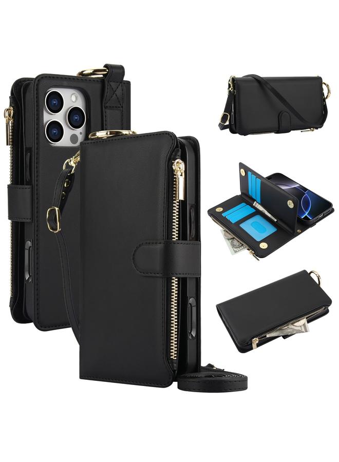 اس-توب جراب هاتف iPhone 16 Pro Max Crossbody Ring محفظة جلدية متعددة الوظائف - Image 1