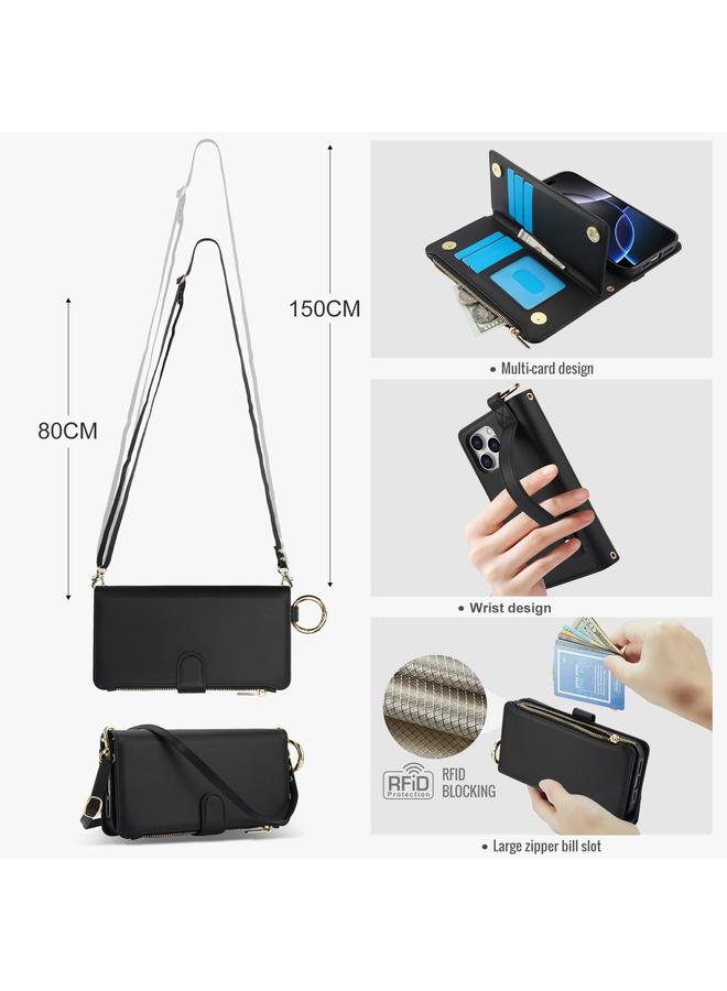 اس-توب جراب هاتف iPhone 16 Pro Max Crossbody Ring محفظة جلدية متعددة الوظائف - Image 4
