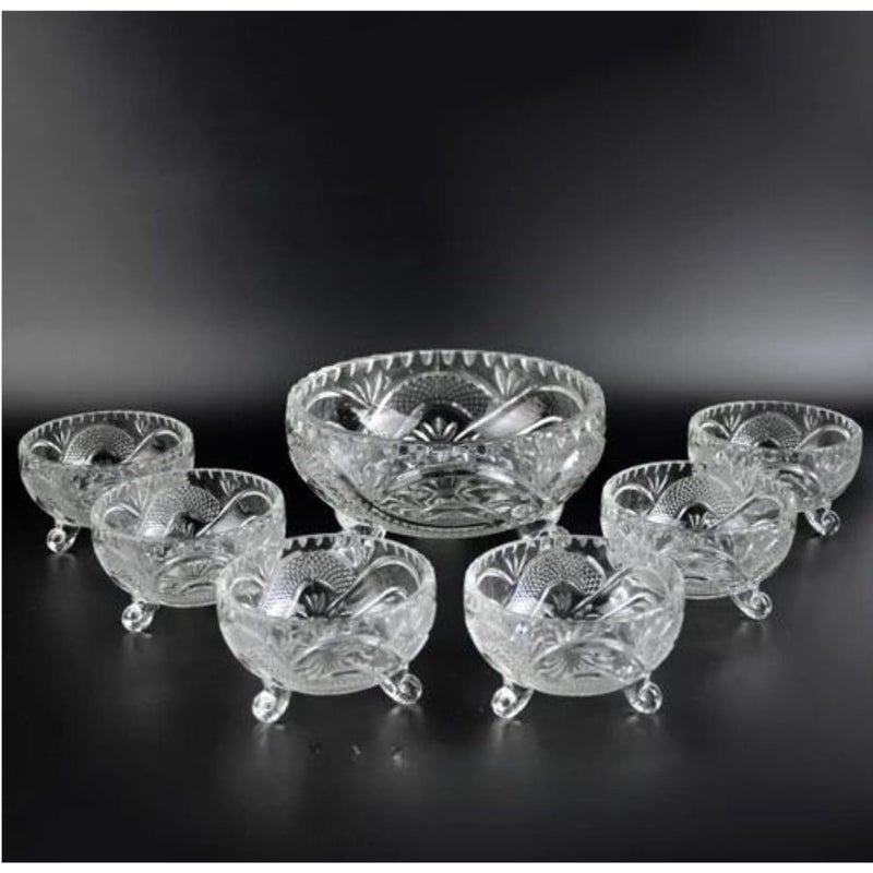 HOMEAWARE Elegant 7Piece Glass Ice Cream Bowl Set 6 Small Bowls with Large Serving Bowl Ideal for Desserts Snacks Festive Gatherings Premium Glassware for Home Kitchen - Image 5