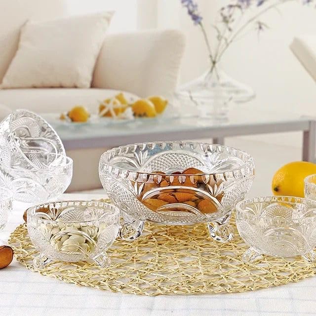 HOMEAWARE Elegant 7Piece Glass Ice Cream Bowl Set 6 Small Bowls with Large Serving Bowl Ideal for Desserts Snacks Festive Gatherings Premium Glassware for Home Kitchen - Image 2