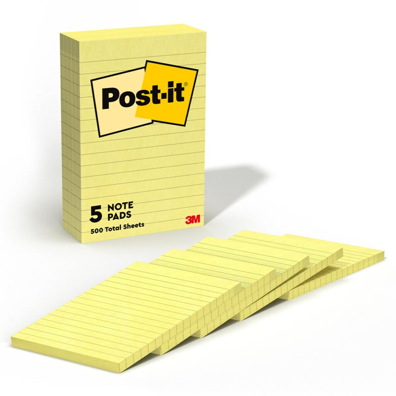 Post-it ملاحظات بوست-إت، 4 بوصة × 6 بوصة، 5 دفاتر ملاحظات لاصقة مخططة، 100 ورقة لكل دفتر، أصفر كناري، ملاحظة بوست-إت الأصلية، مستلزمات مدرسية ومنتجات مكتبية - Image 1