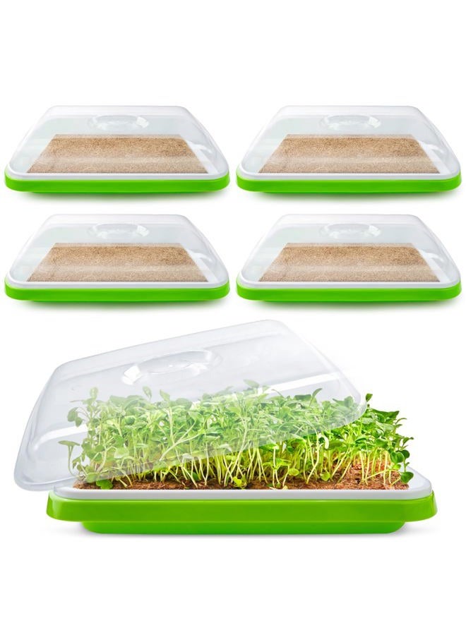 warmfarm Microgreens Growing Trays with Lids and Coconut Fiber Mat,Seed Sprouter Tray with Drain Holes,Seed Starter Tray Reusable,Microgreens Growing Trays,Cat Grass Growing Kit for Indoor Cats (Pack 5) - Image 1