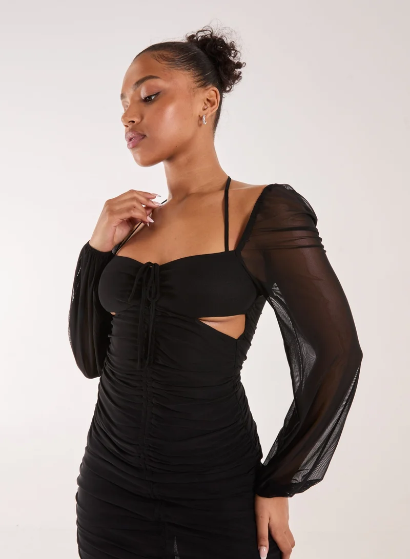 بينك فانيلا Long Sleeve Sweetheart Mini Dress
